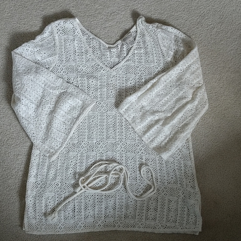 Lucky open weave top w/belt in cream